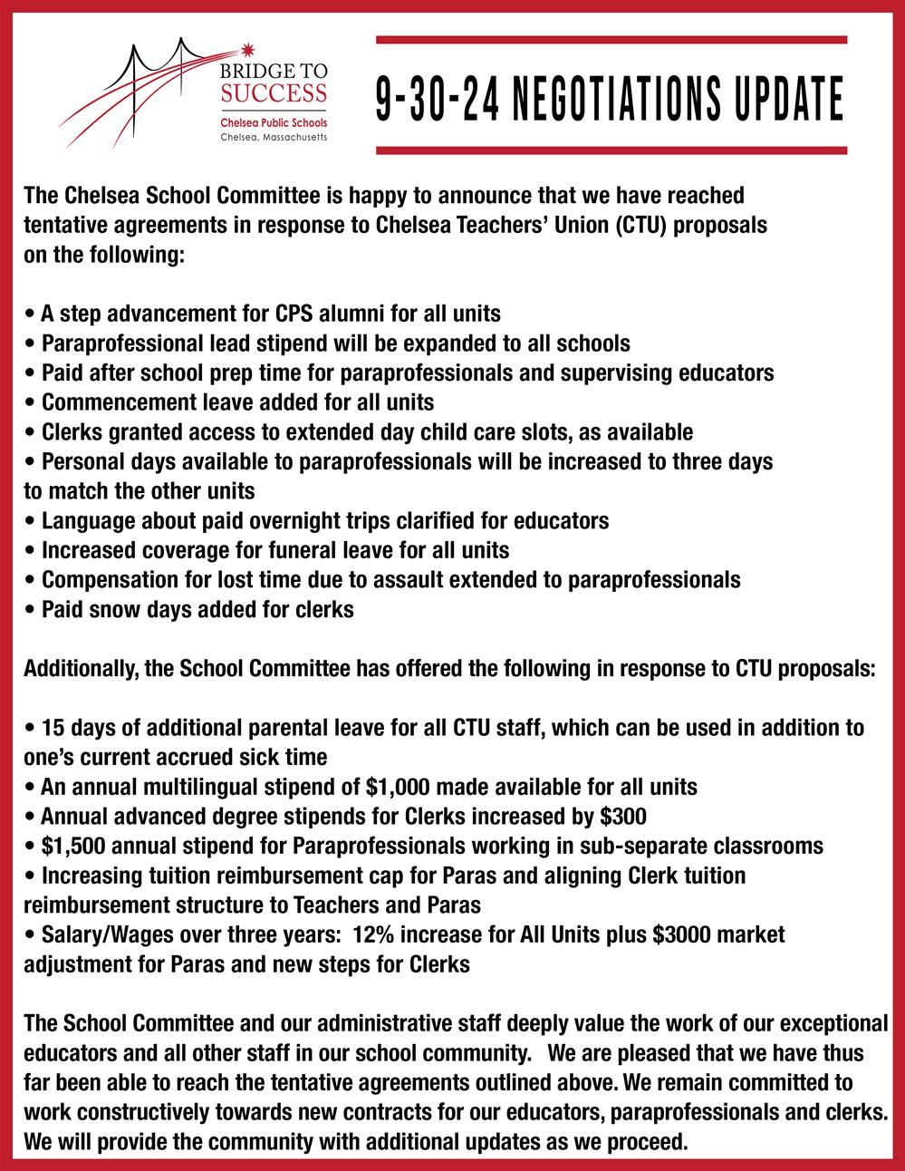 One-page graphic with updated information about the status of Contract Negotiations with the CTU One-page graphic with updated information about the status of Contract Negotiations with the CTU